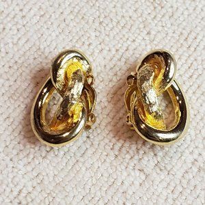 Vintage Textured Gold Tone Knot Clip Earrings
